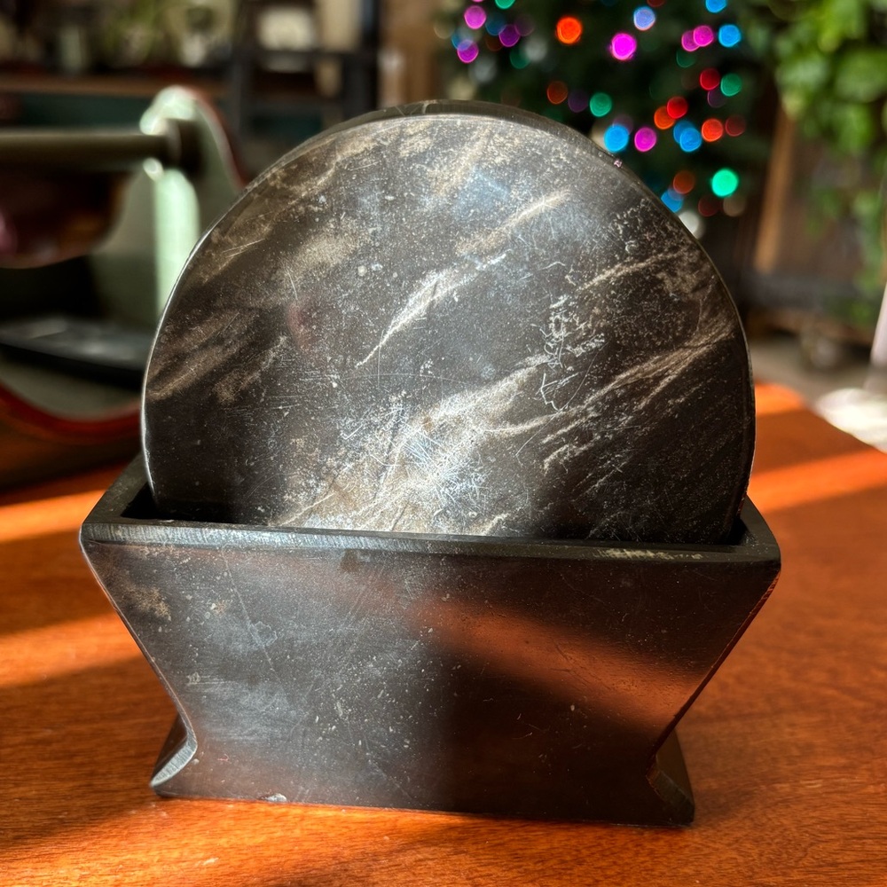 Black Marble Coasters. Set of 6